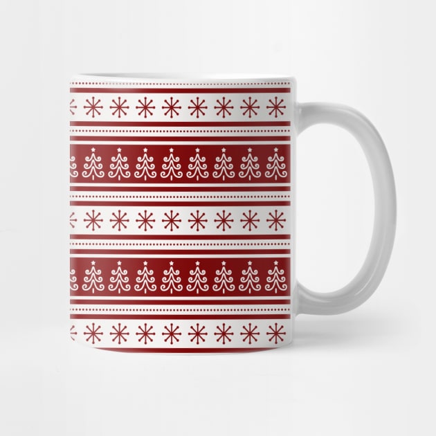 Dark Christmas Candy Apple Red Nordic Trees Stripe in White by podartist